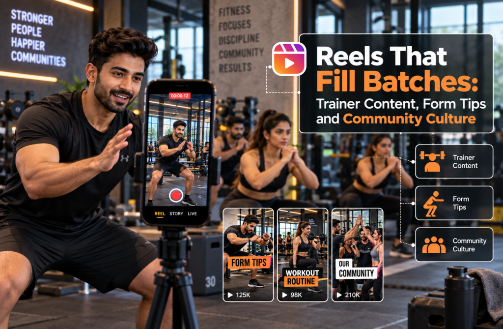 Instagram Reels marketing for gyms featuring trainer content, form tips and fitness community
